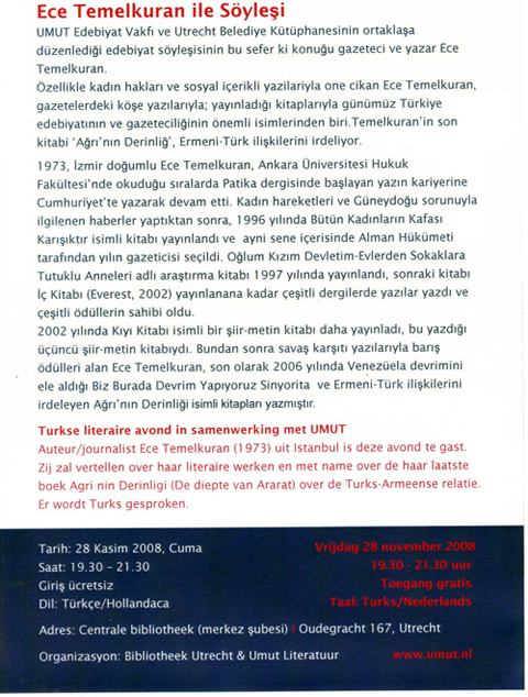 Ece Temelkuran, Umut Literatuur, Bibliotheek van Utrecht